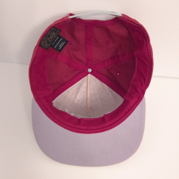 Obey Red, Gray & Silver Embroidered Snapback Baseball Cap Hat - Picture 5 of 8